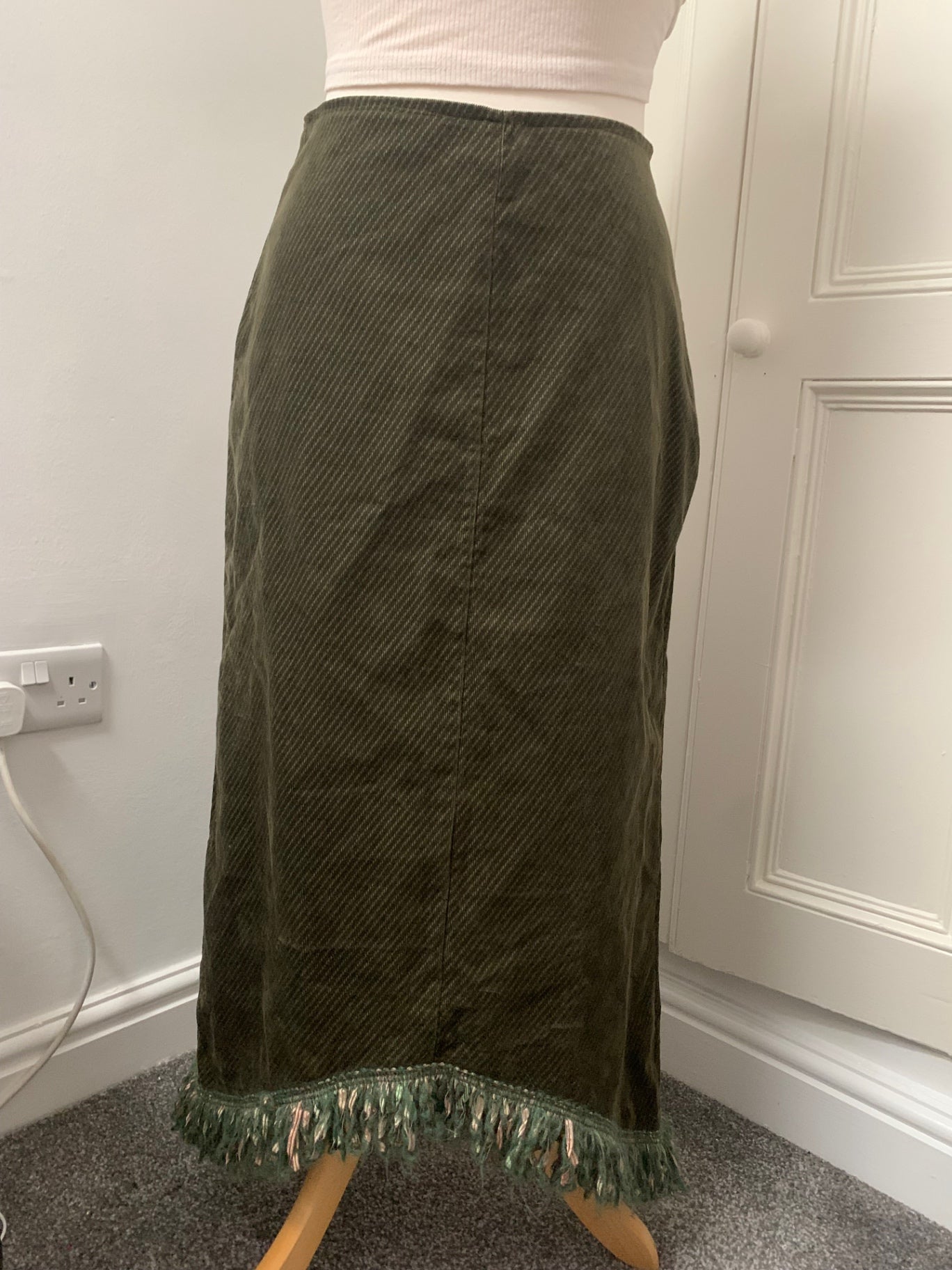 vintage green fringe trim skirt