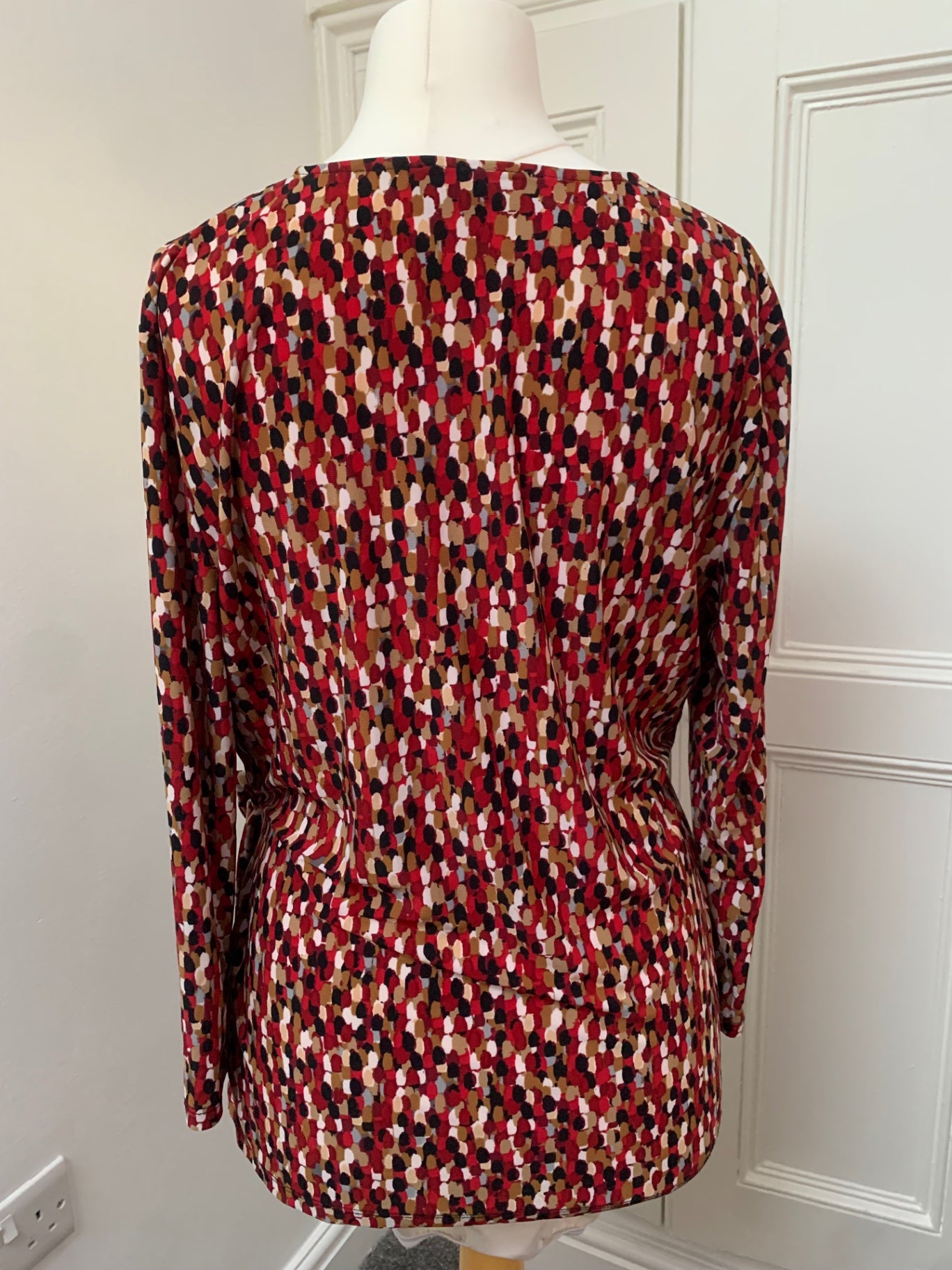 red & multicoloured spotted evan picone top