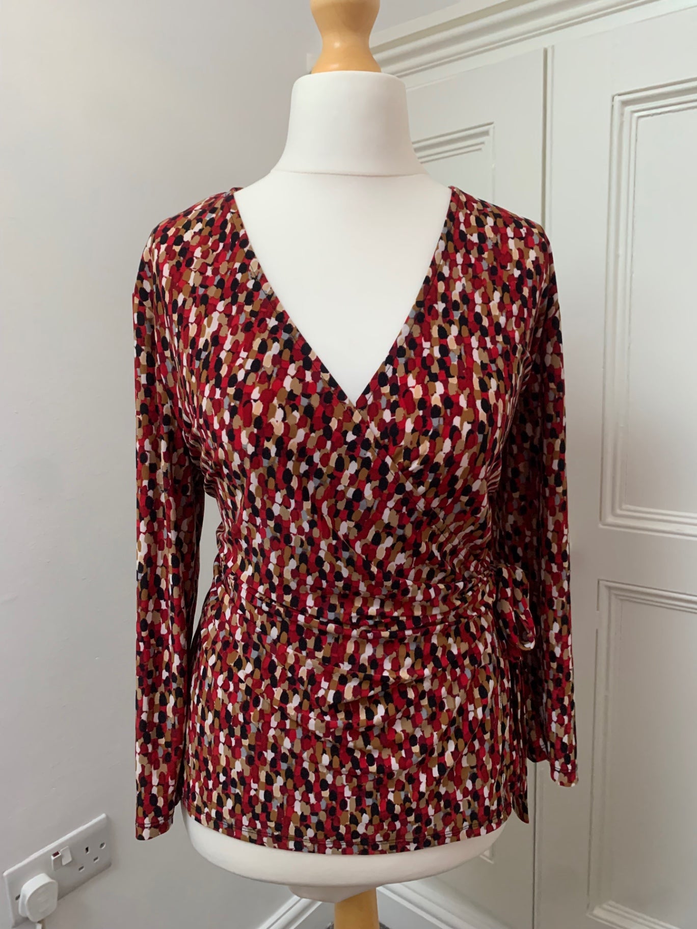 red & multicoloured spotted evan picone top