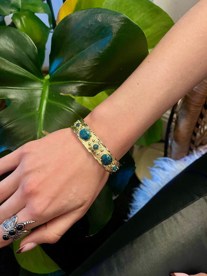 Temple Cuff Bracelet – Amazonite & Molten Gold 