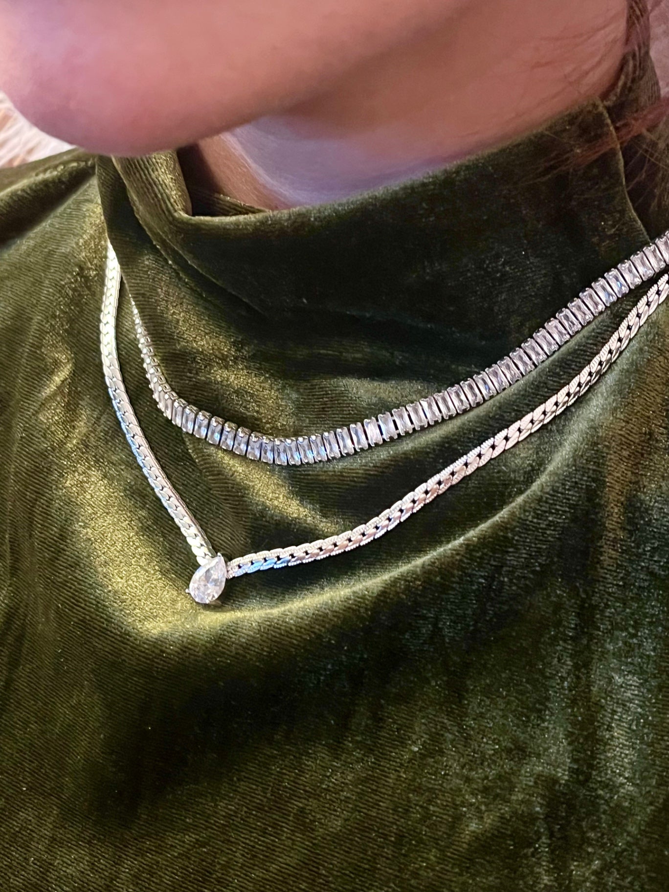 Silver Crystal Teardrop Necklace Stainless Steel