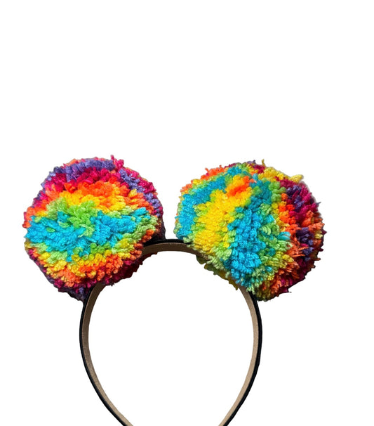Tie dye Rainbow Pompom Headband