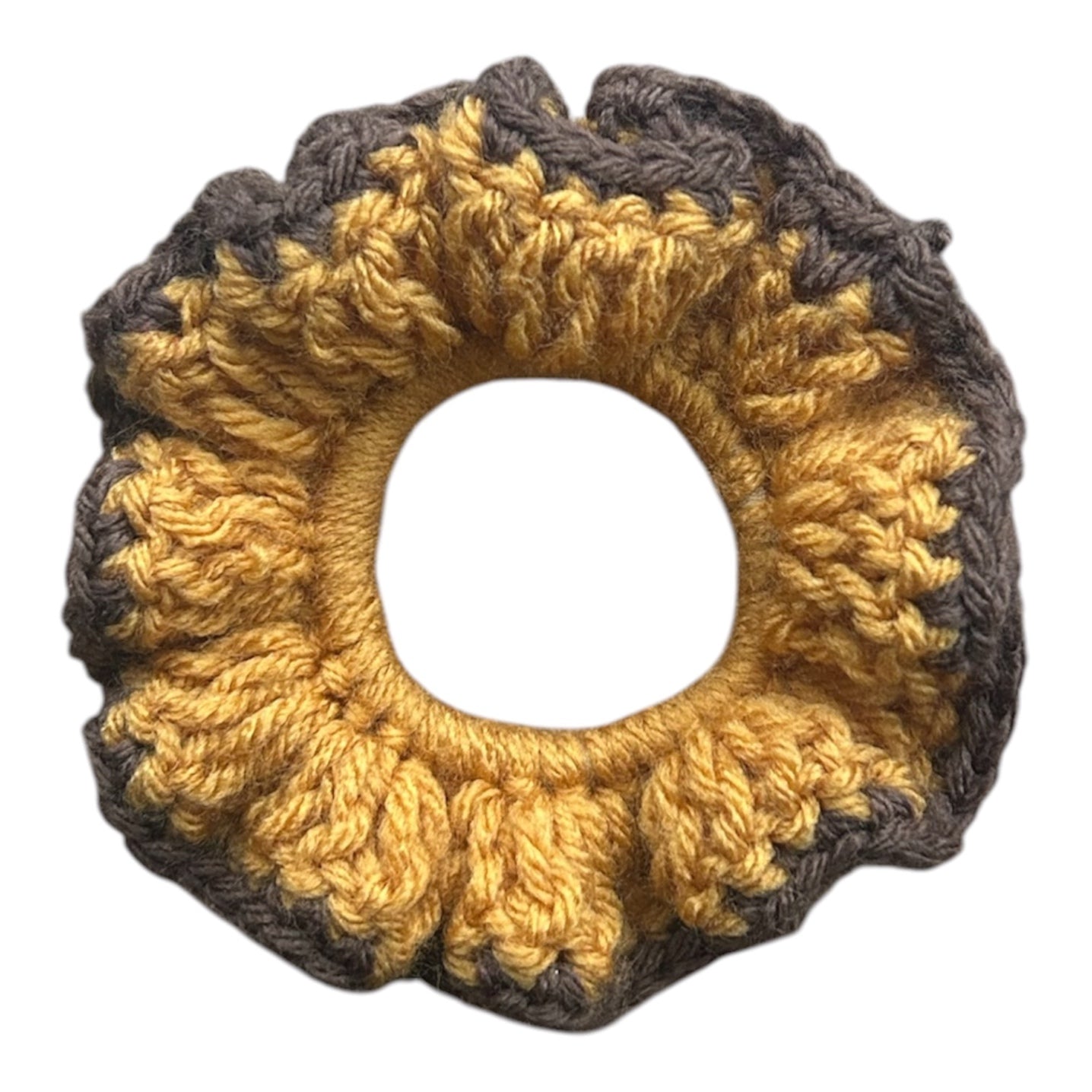Mustard yellow and brown Crochet scrunchie