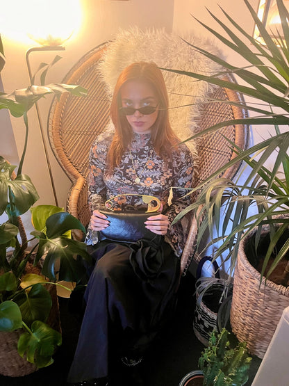 Gold Pin Clutch – Black Faux Leather