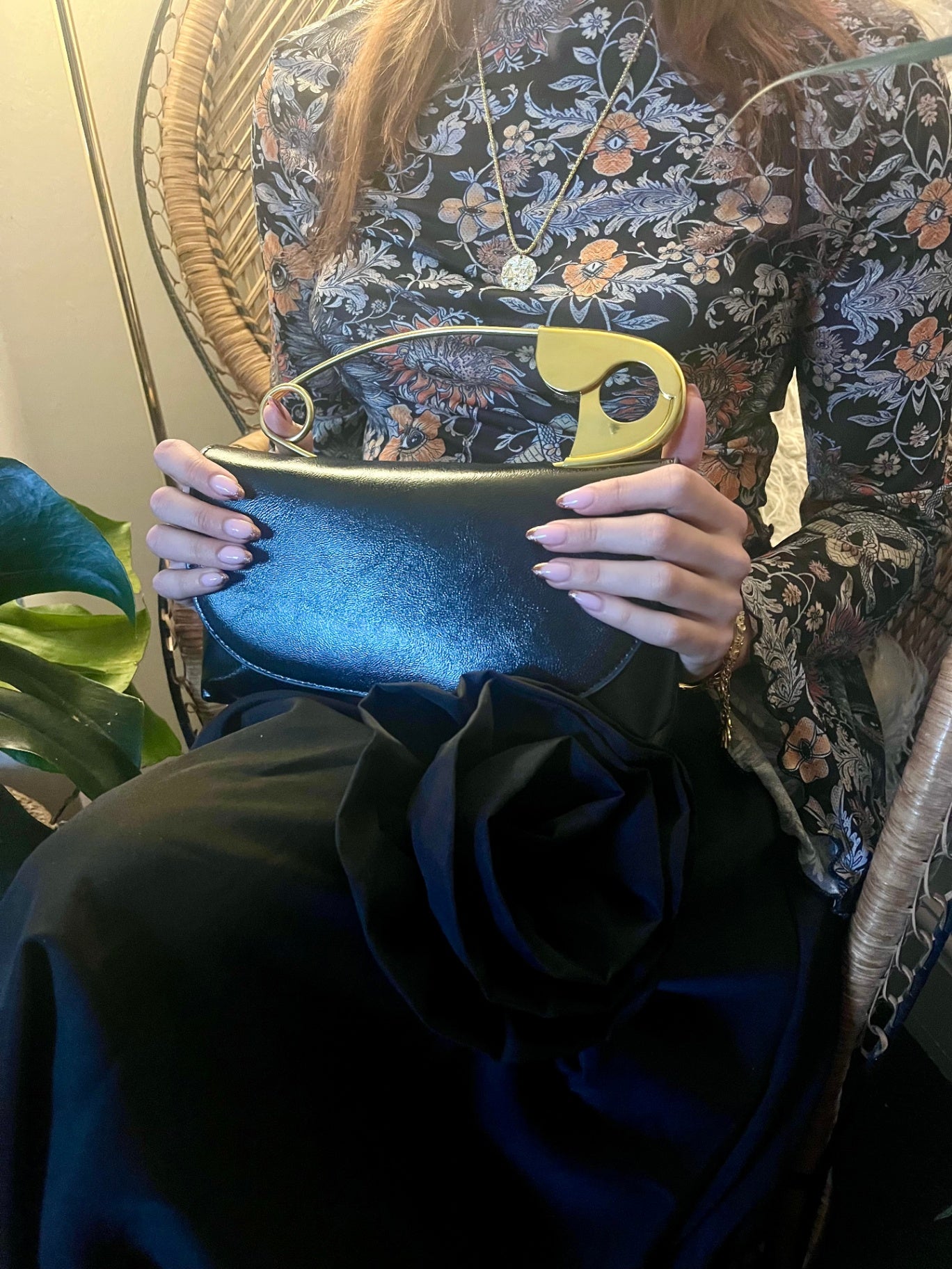 Gold Pin Clutch – Black Faux Leather