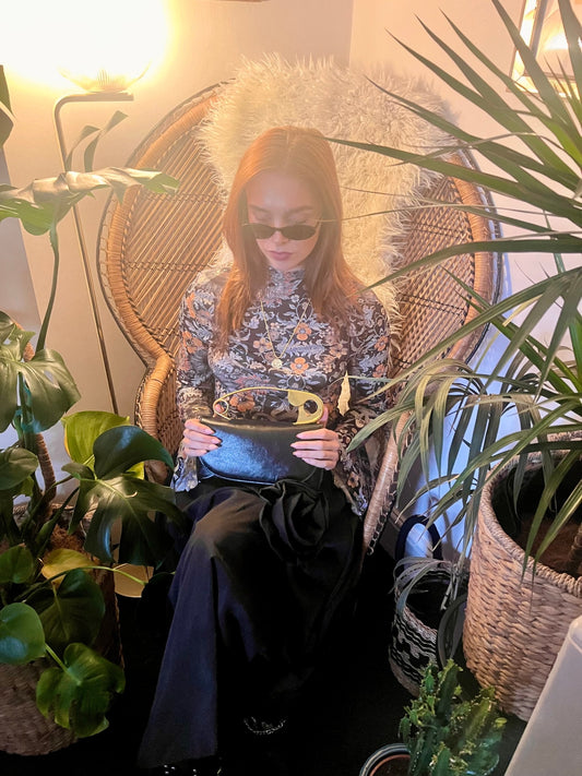 Gold Pin Clutch – Black Faux Leather