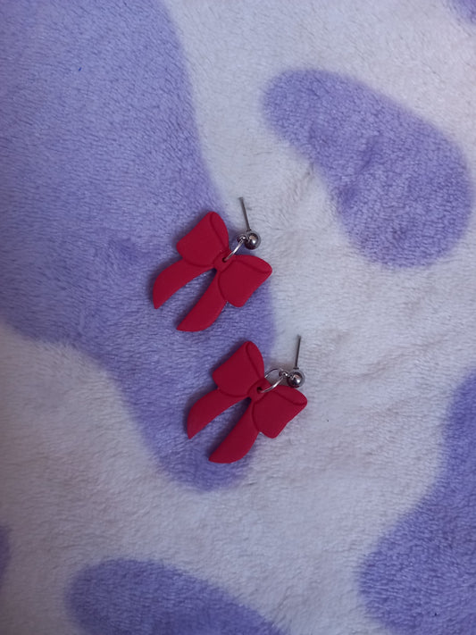Polymer Clay cherry red bow earrings
