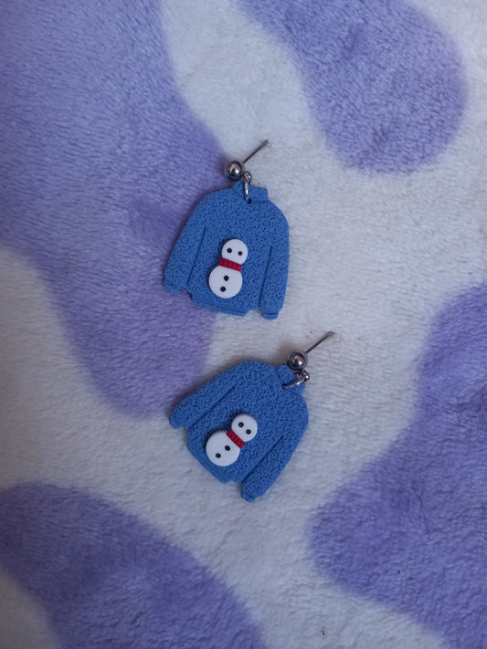 Polymer clay Christmas jumper snowman earrings