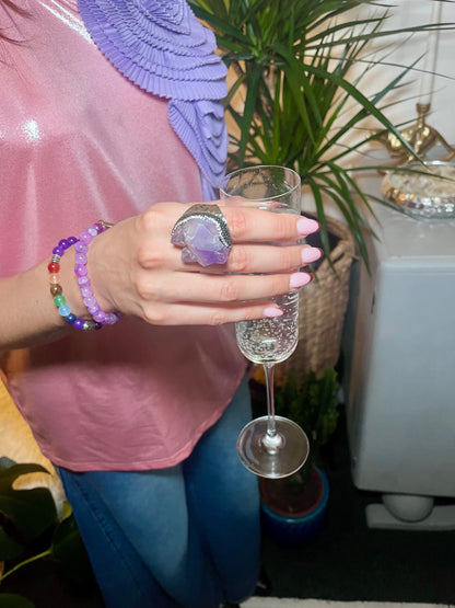 Celestial Statement Ring – Silver & Amethyst