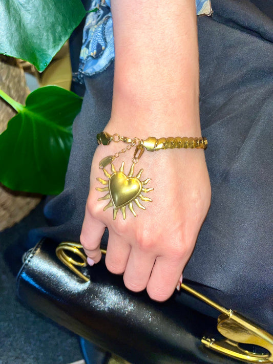 GOLD HEART BRACELET STAINLESS STEEL 