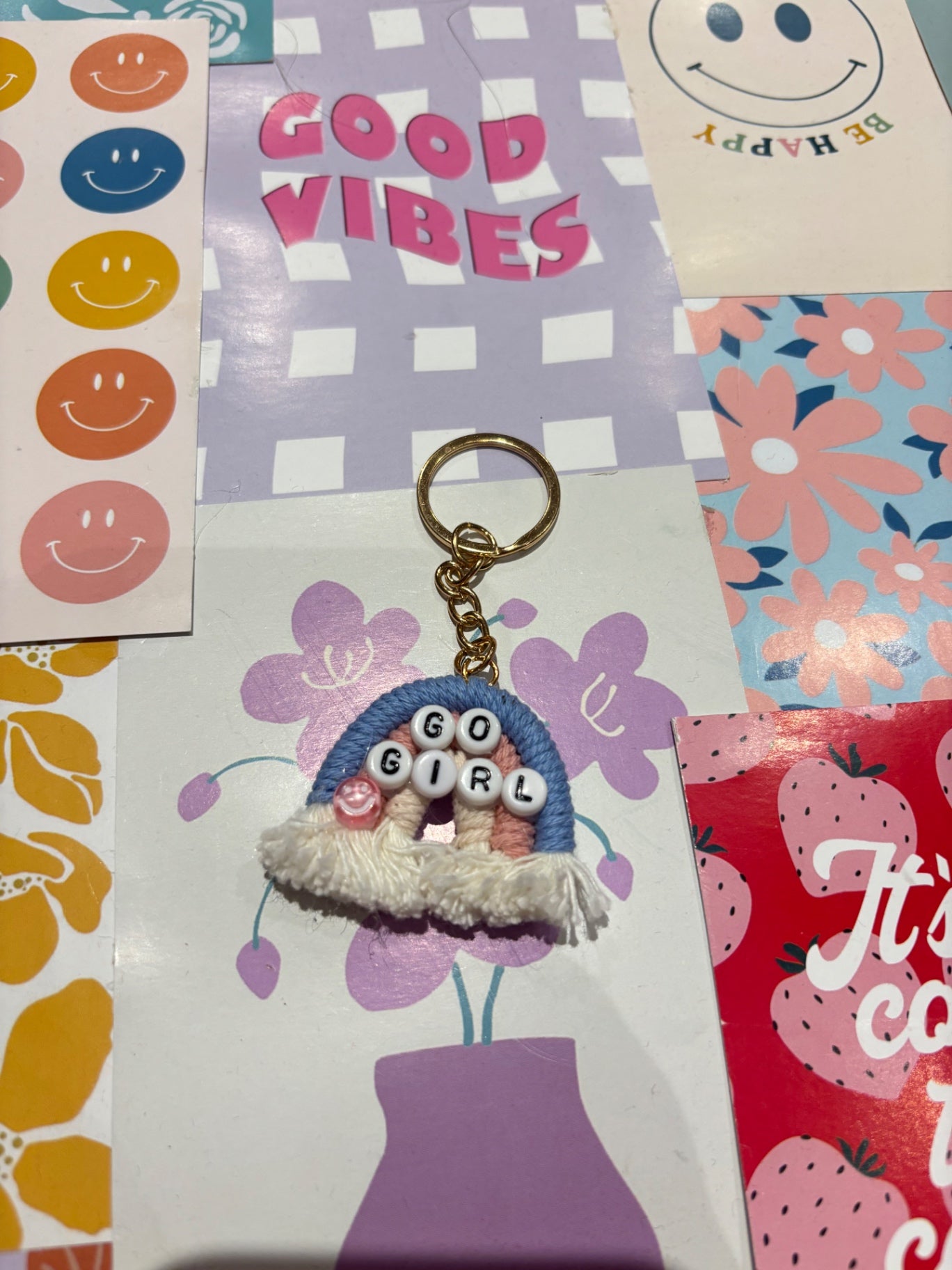 Blue/pink Go Girl Rainbow Keyring 