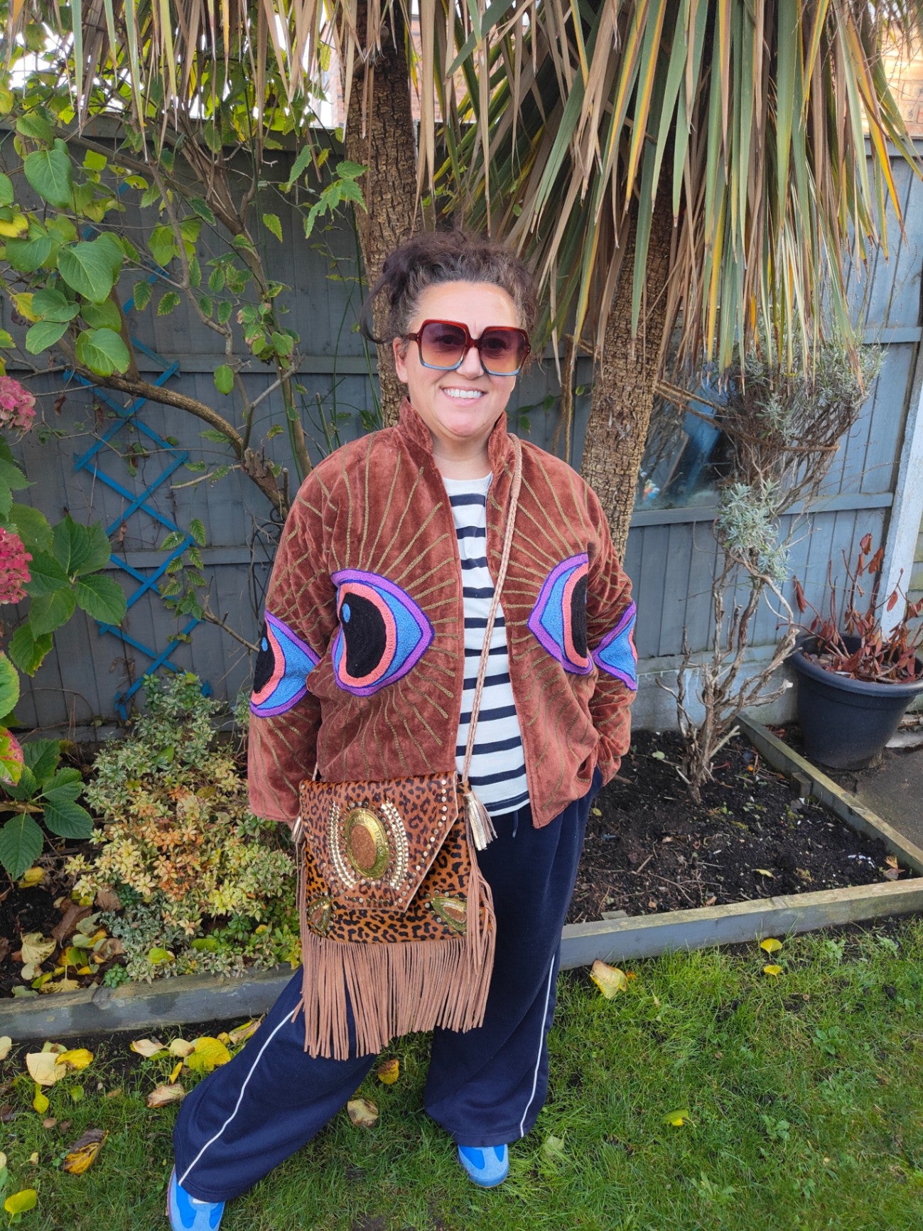 Wanderlust evil eye protection jacket- brown