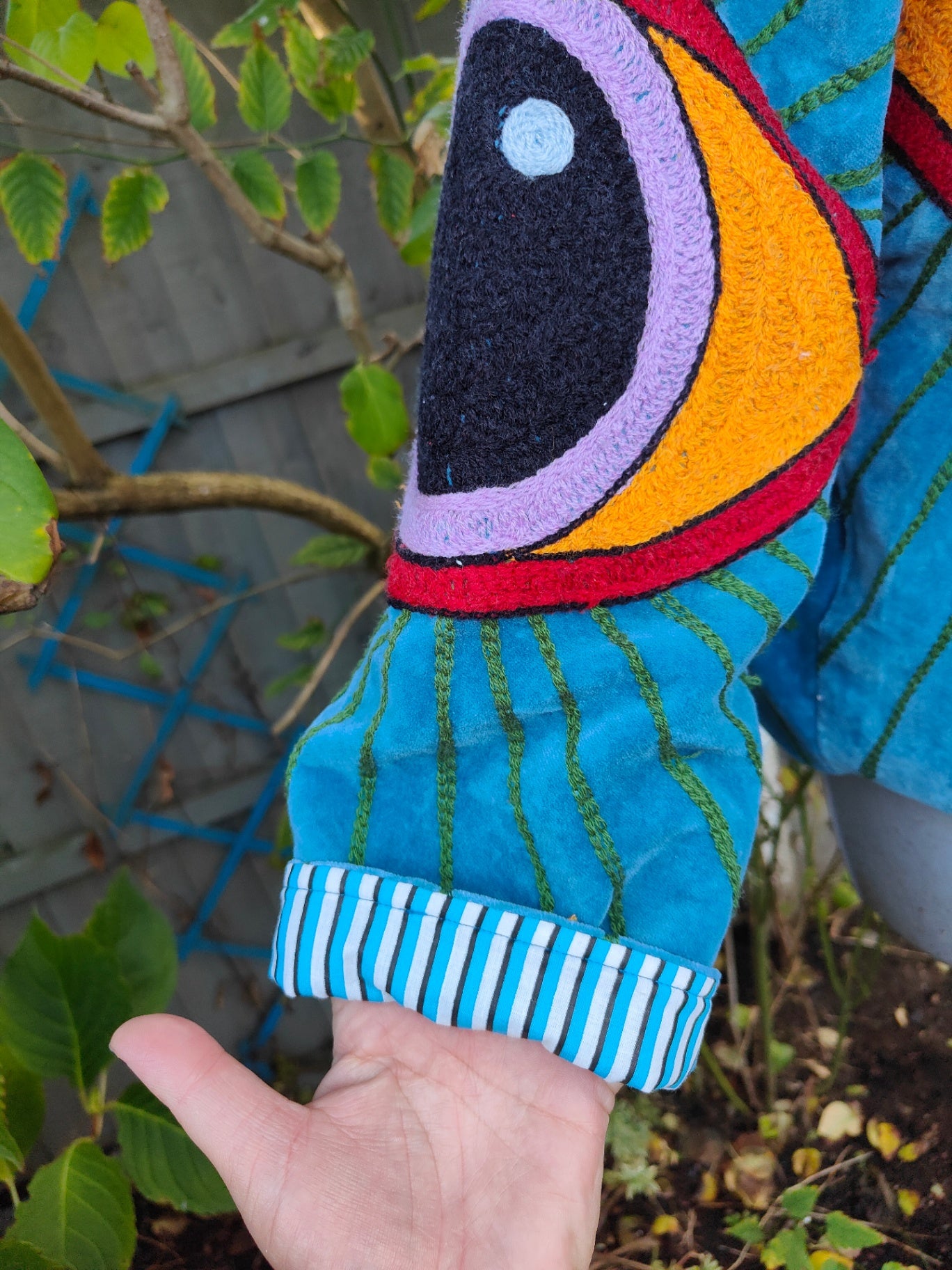 Wanderlust evil eye protection velvet jacket -Blue