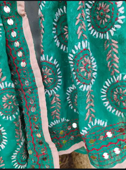Thassos Embroidered scarf -Jade