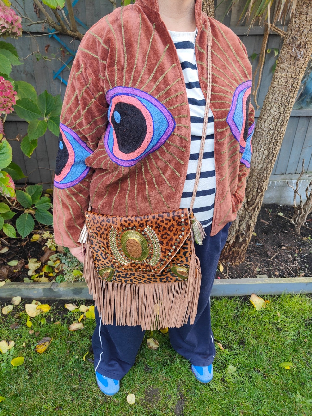 Wanderlust evil eye protection jacket- brown