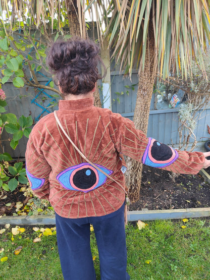 Wanderlust evil eye protection jacket- brown