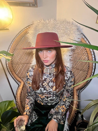 Burgundy Western Flat Top Hat 