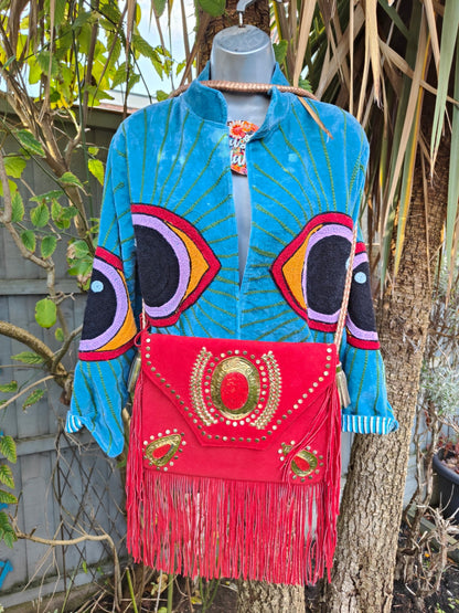 Wanderlust evil eye protection velvet jacket -Blue