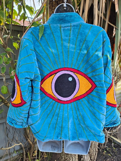 Wanderlust evil eye protection velvet jacket -Blue