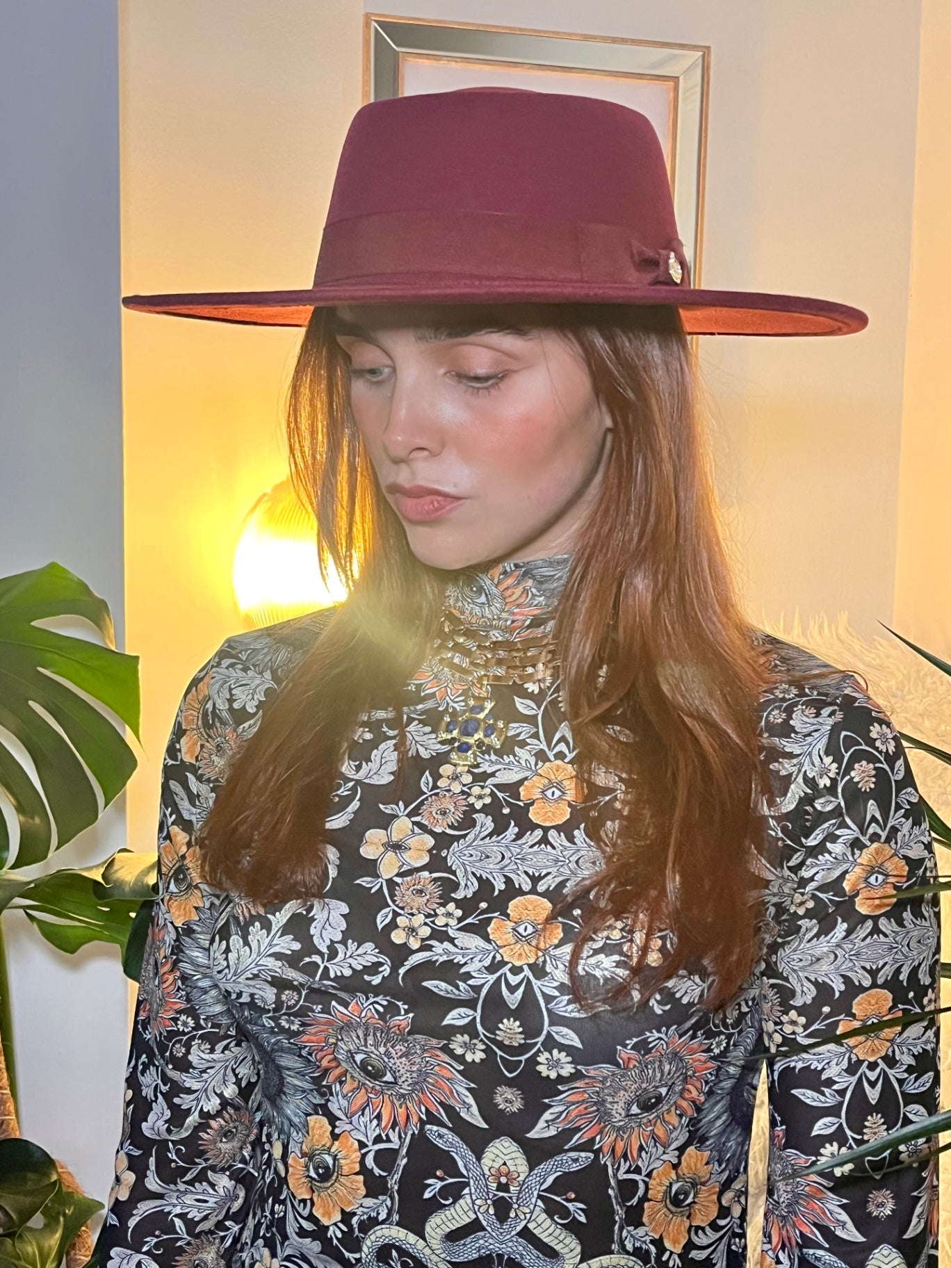 Burgundy Western Flat Top Hat 