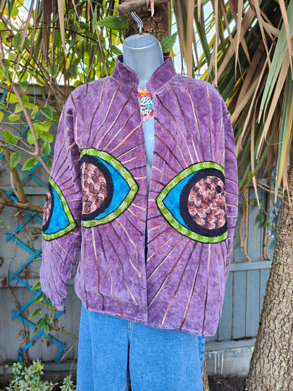 Wanderlust evil eye protection jacket - dark plum