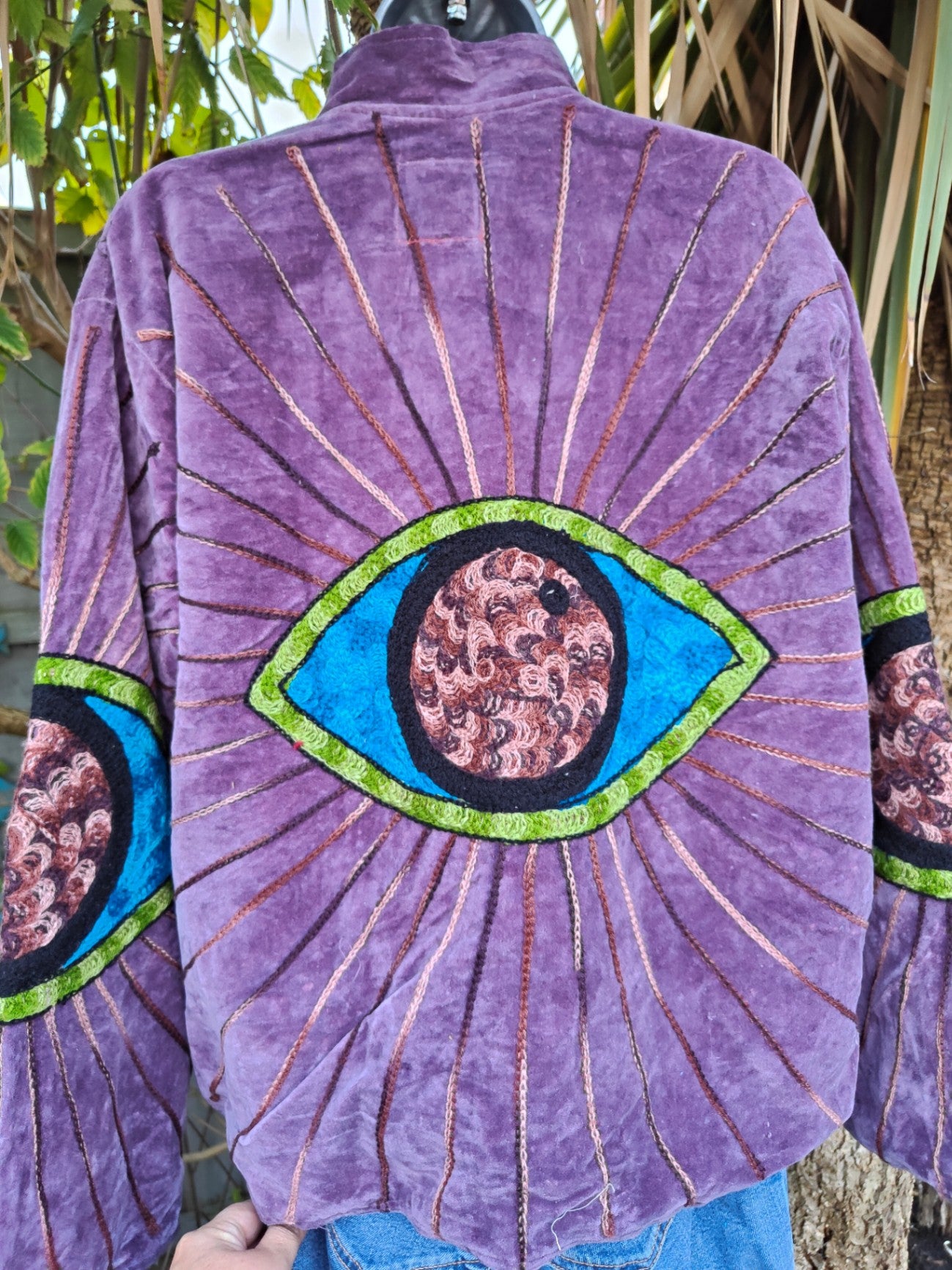Wanderlust evil eye protection jacket - dark plum