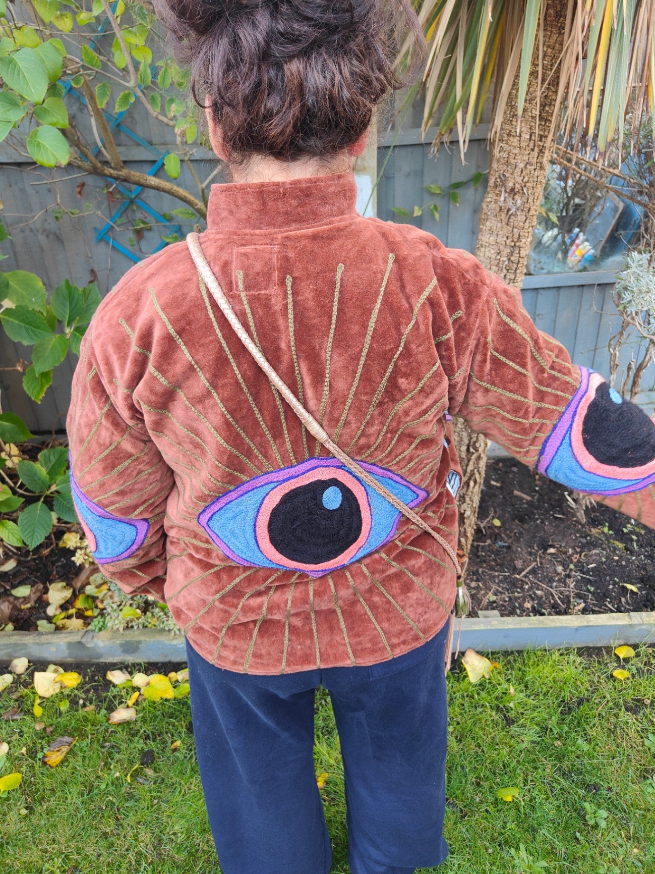 Wanderlust evil eye protection jacket- brown