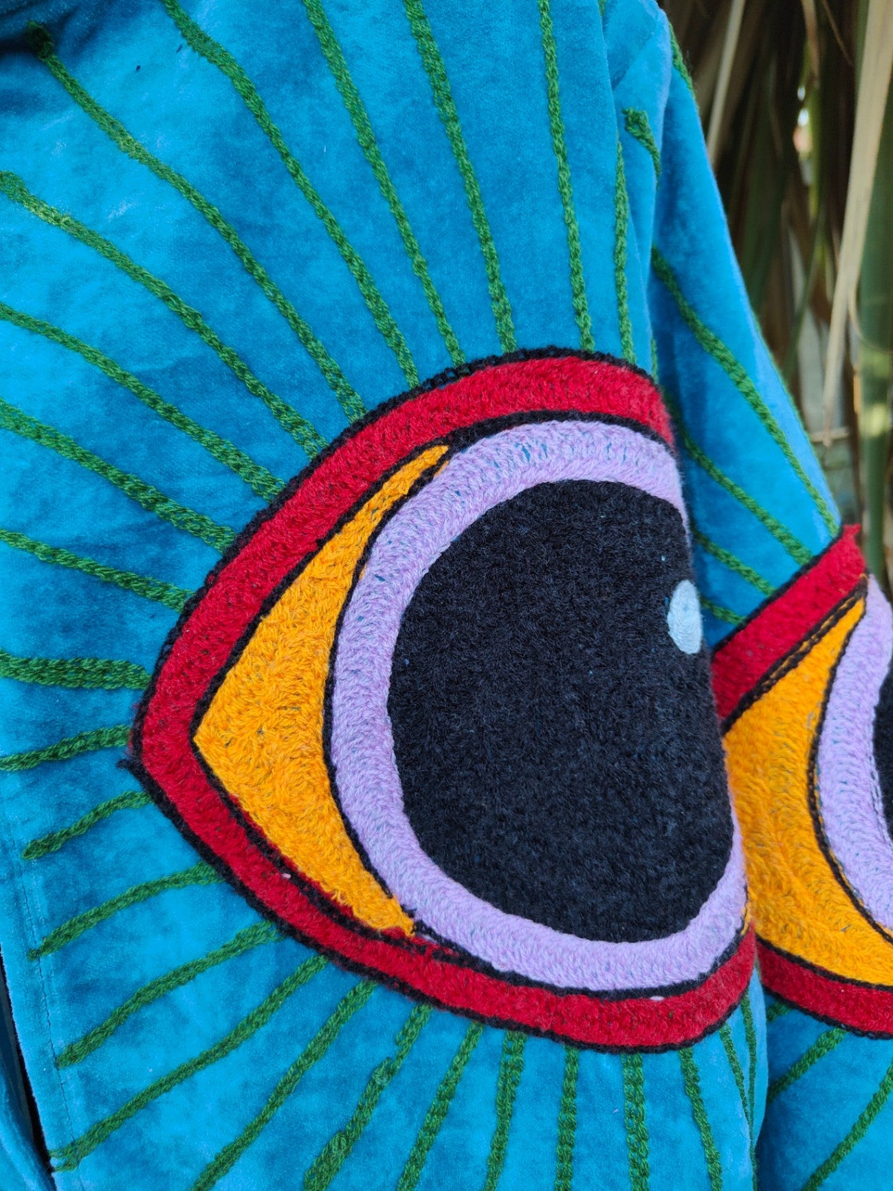 Wanderlust evil eye protection velvet jacket -Blue