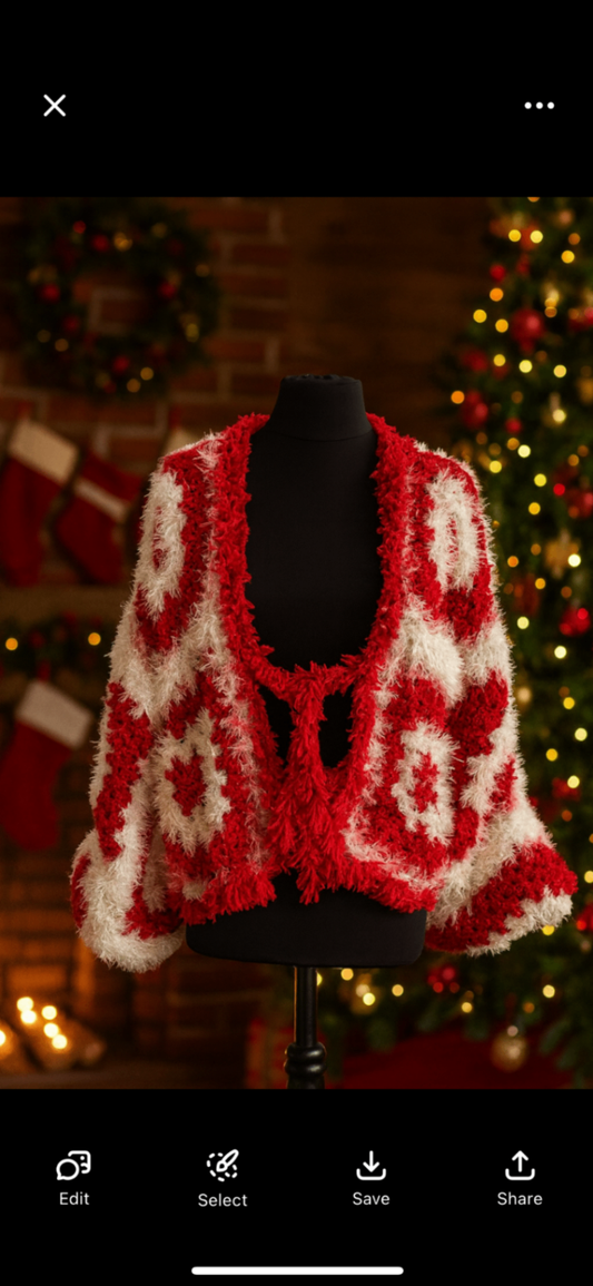 Red white crochet jacket