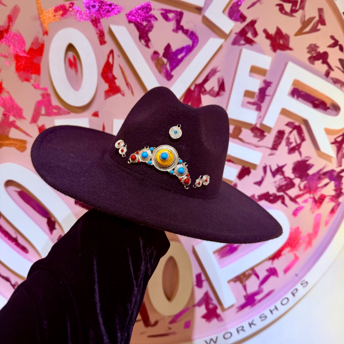 Sample Black western fedora wish Boho Beads and Metal work