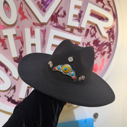 Sample Black western fedora wish Boho Beads and Metal work