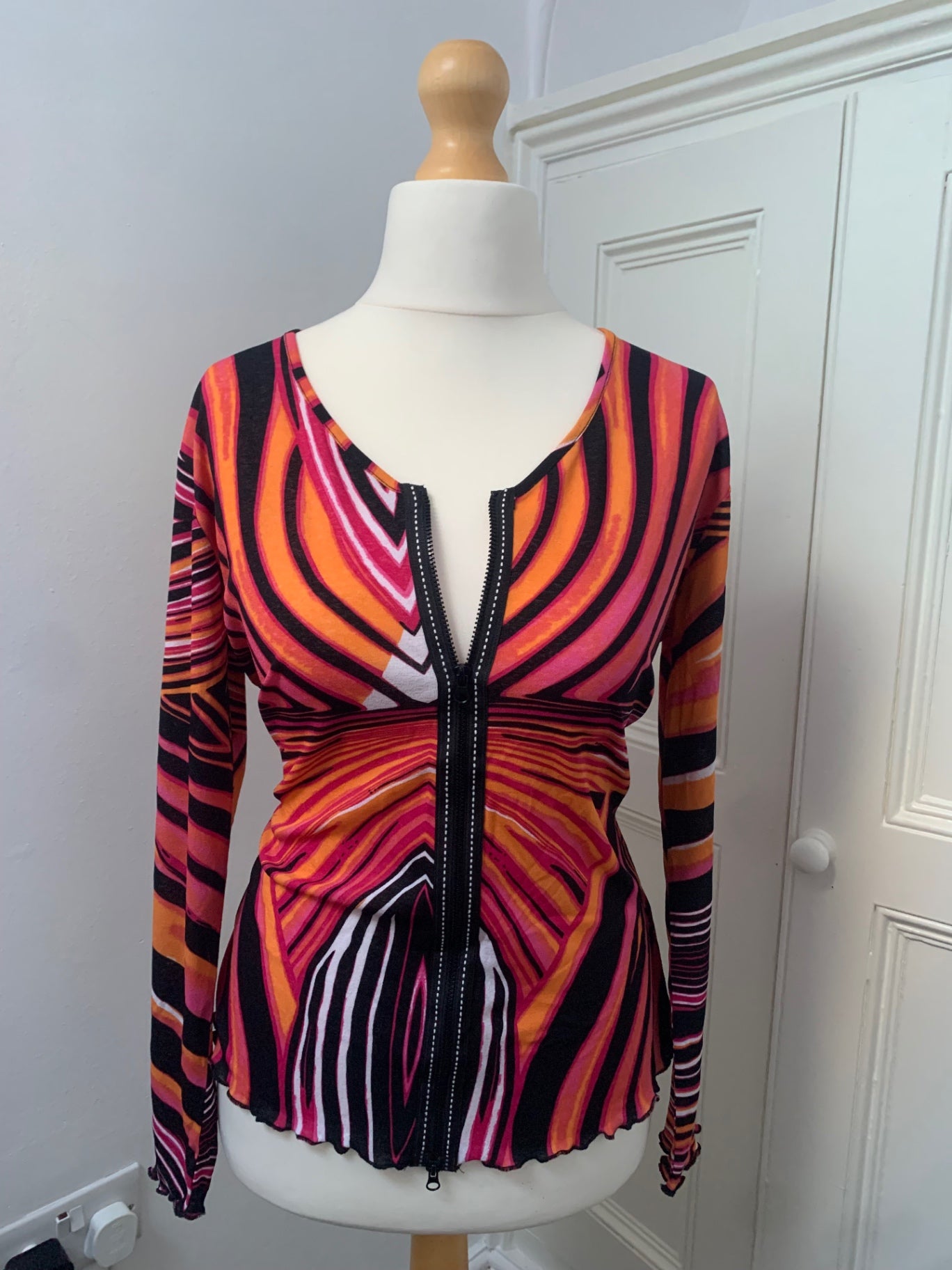 geometric double zip top