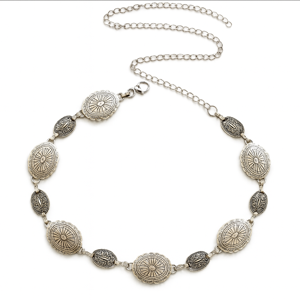 Silver Etched Boho Chain Belt