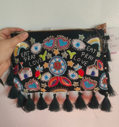 Eat pray love beaded bag and matching headband set