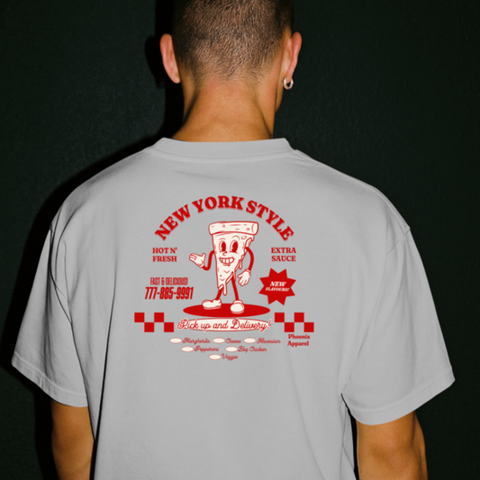 NYC slice Grey tee back logo only 