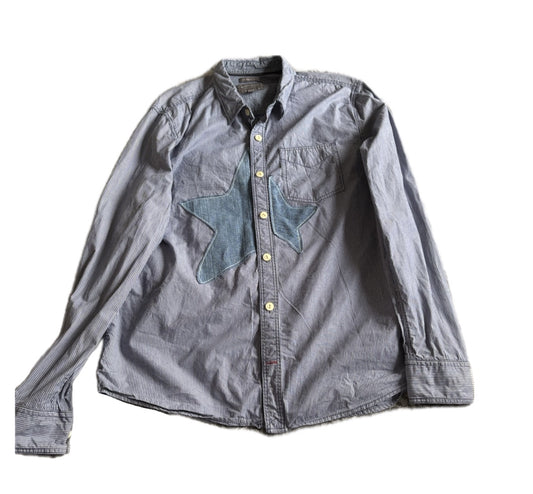 Upcycled large men’s shirt- split star