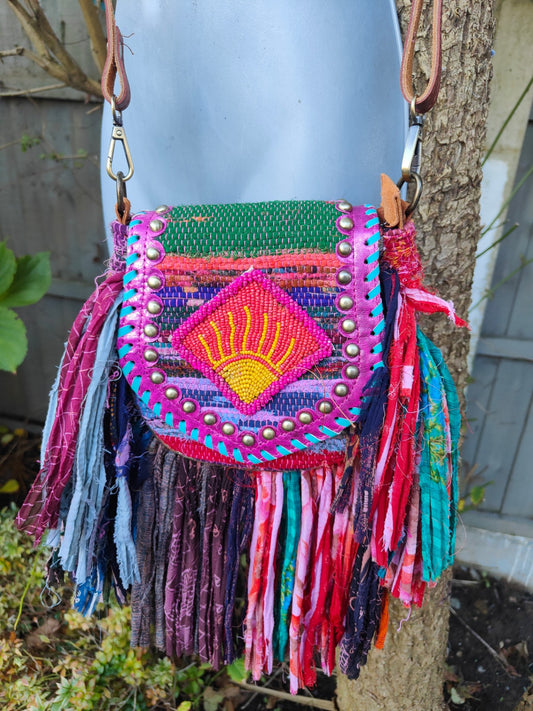Frill sari body cross mini bag - sunset
