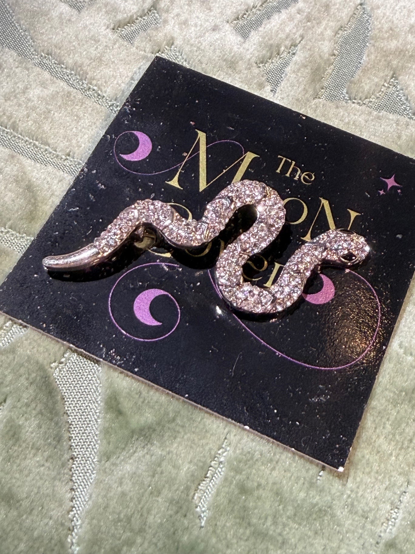 Silver Crystal Snake Brooch