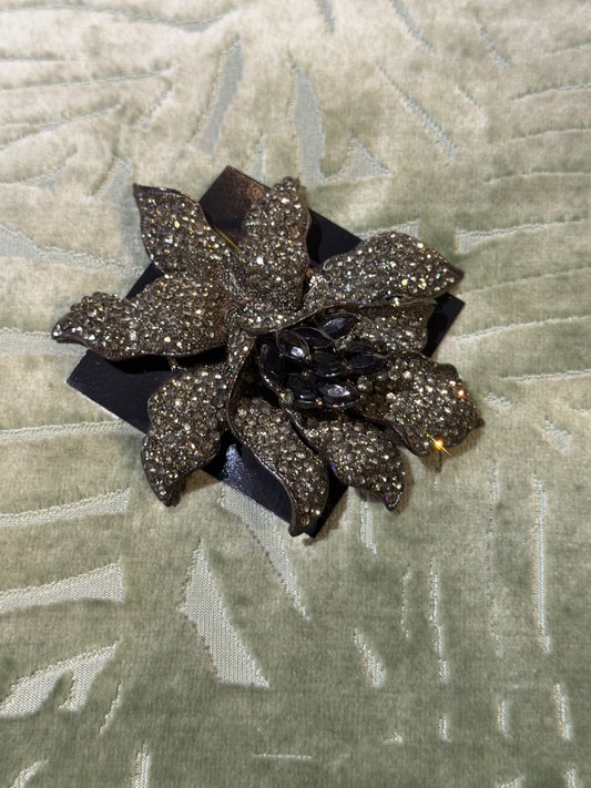 Large Black Crystal Orchid Brooch