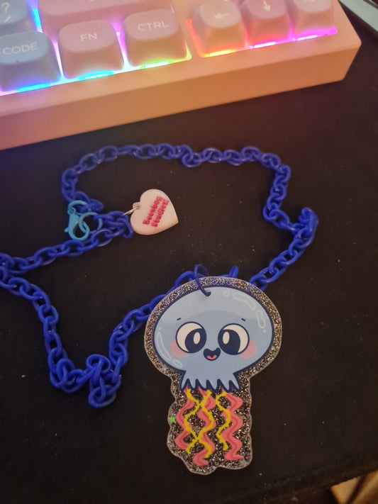 Blue jellyfish necklace