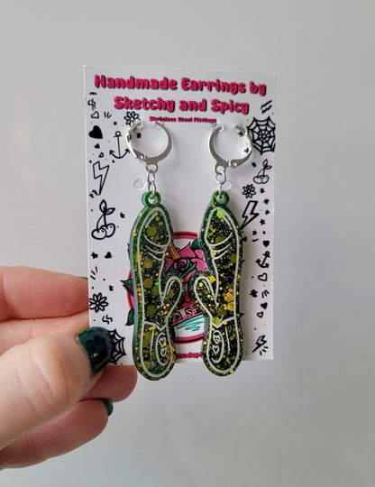 Dark Green Glitter Rabbit Vibrator Earrings