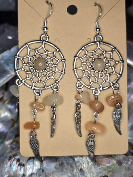 Orange calcite dream catcher earrings 