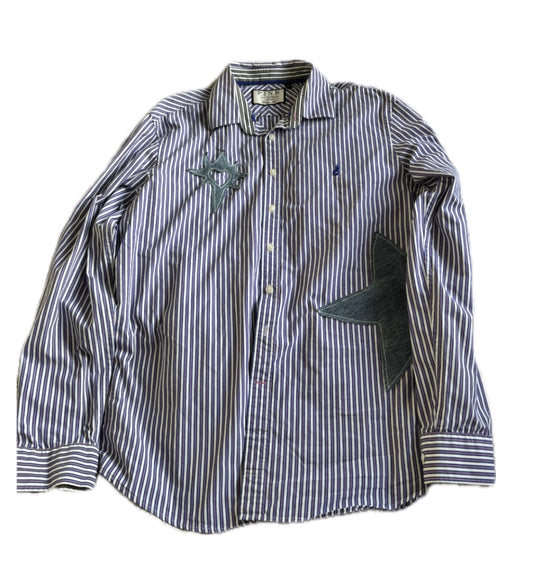 Upcycled pink and blue striped shirt 