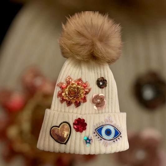 Cream Heart Hat 