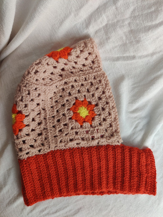 Crochet orange flower balaclava