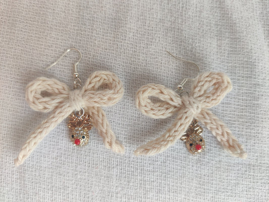 Festive crochet earrings, bows and sparkle reindeer charms