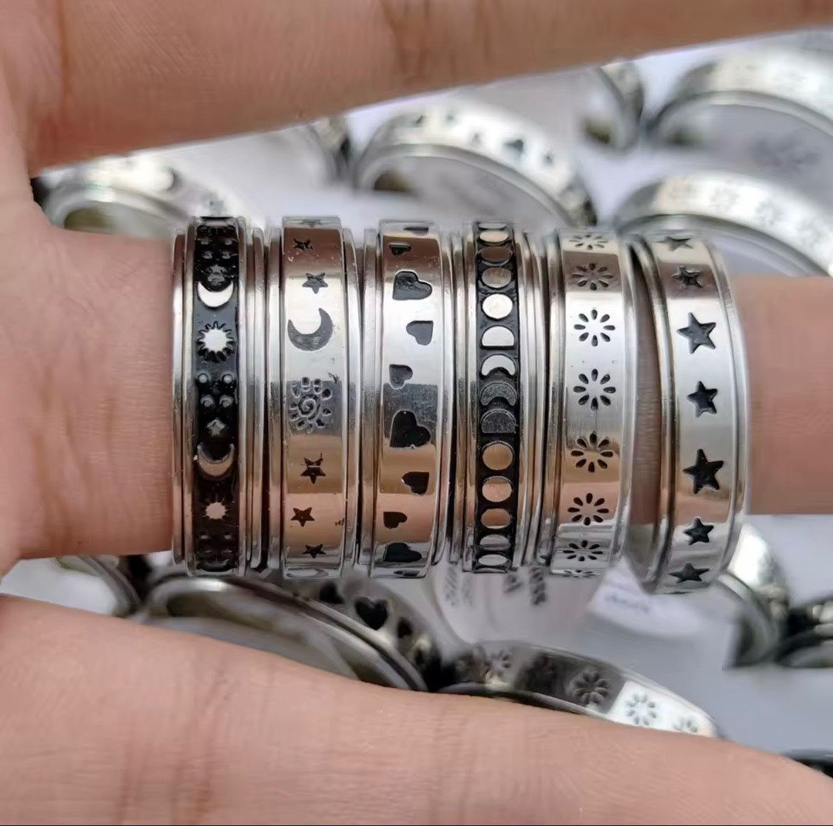 Silver Mystic Mix Spinner Anti Anxiety Ring Size 8