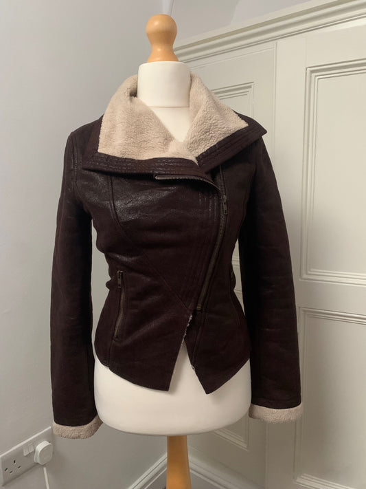 kira plastinina zip up faux shearling jacket