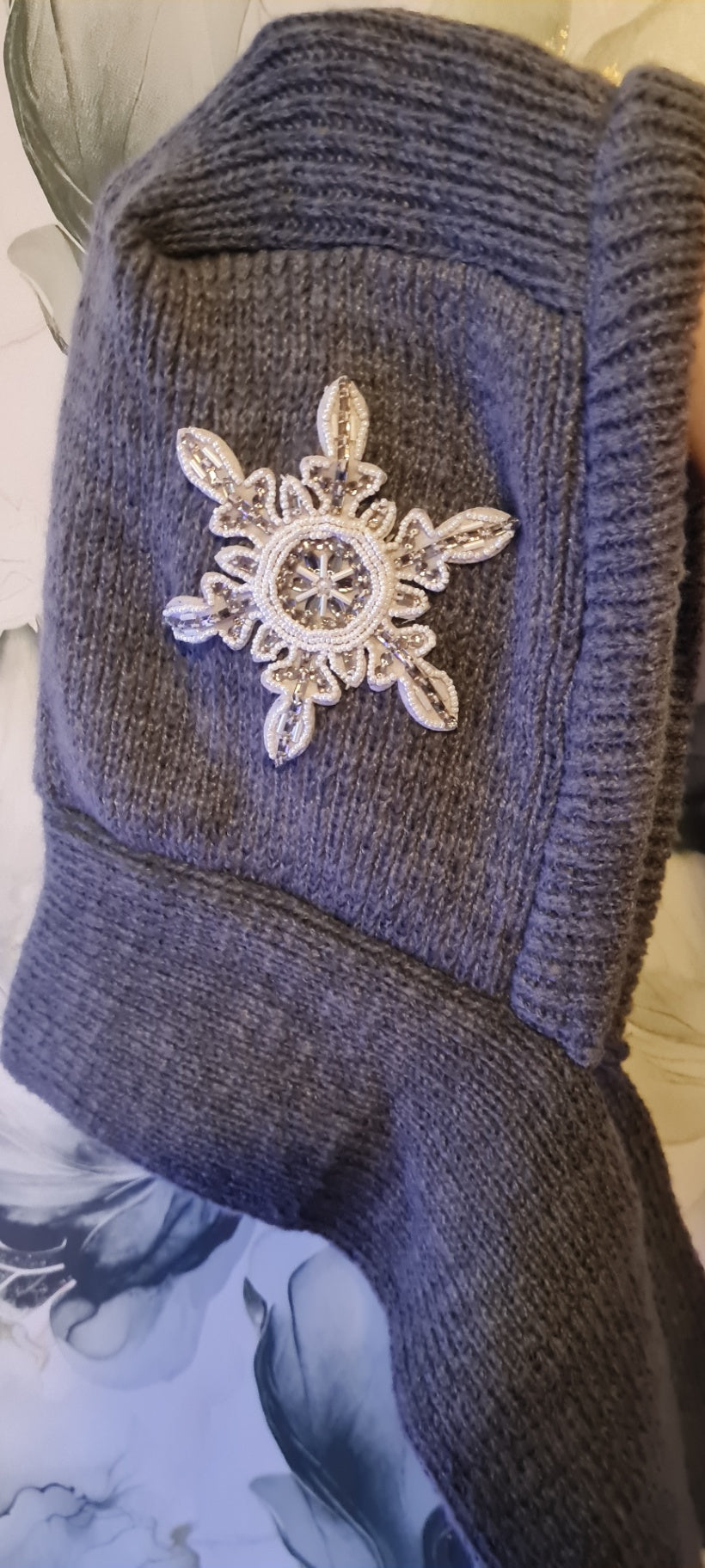 Hooded Scarf Embellished Beaded Snowflake design