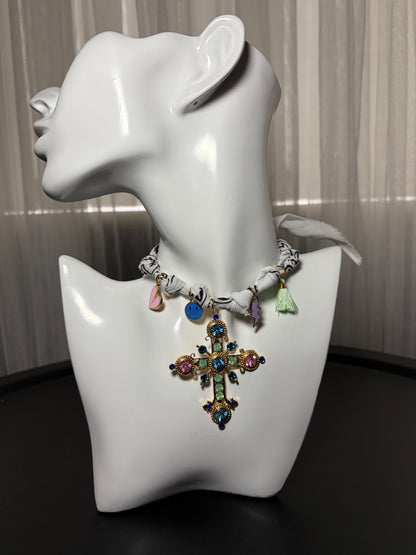 White bandana charm necklace 